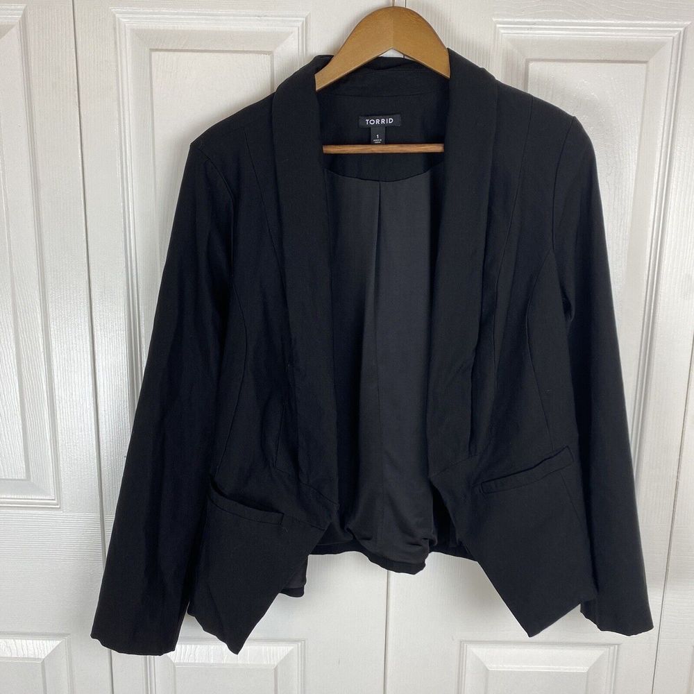 Torrid 1X Blazer Jacket Black Open Front Shawl Collar Career Formal Black